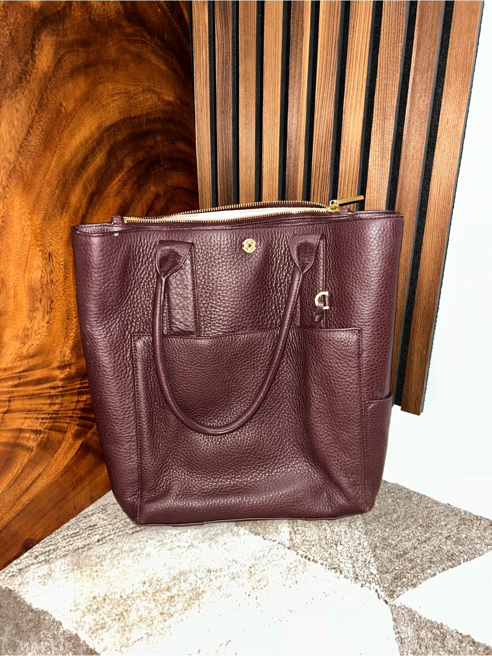 Dagne Dover Dagne Dover Allyn Oxblood Burgundy Pebbled Leather Work Tote Allyn O